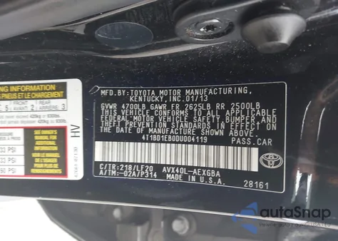 2013 Toyota Avalon Hybrid Xle Premium z USA, uszkodzony, nr VIN 4T1BD1EB0DU004119